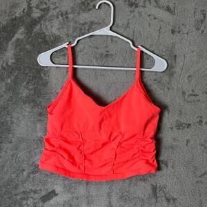 Free People FP Movement Good Karma Ruched Crop Tank Top Neon Coral Medium Large